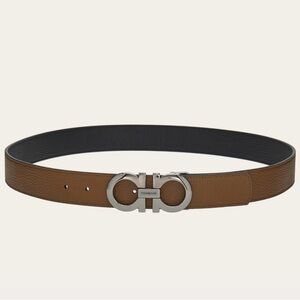 NWT Ferragamo men’s reversible adjustable calfskin belt in black/brown sugar